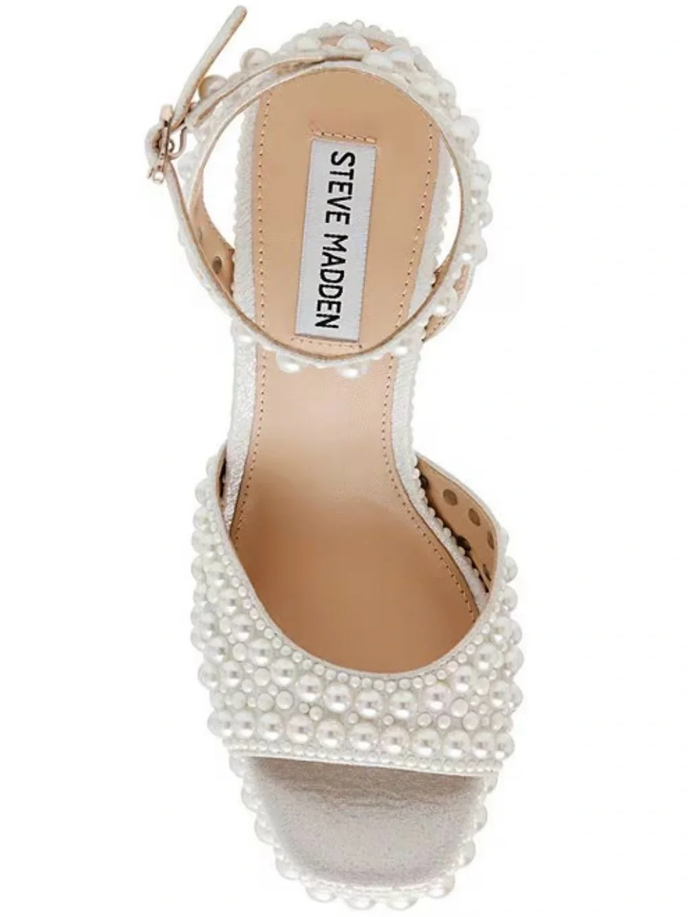 Steve Madden White Pearl-Embellished Platform Sandal